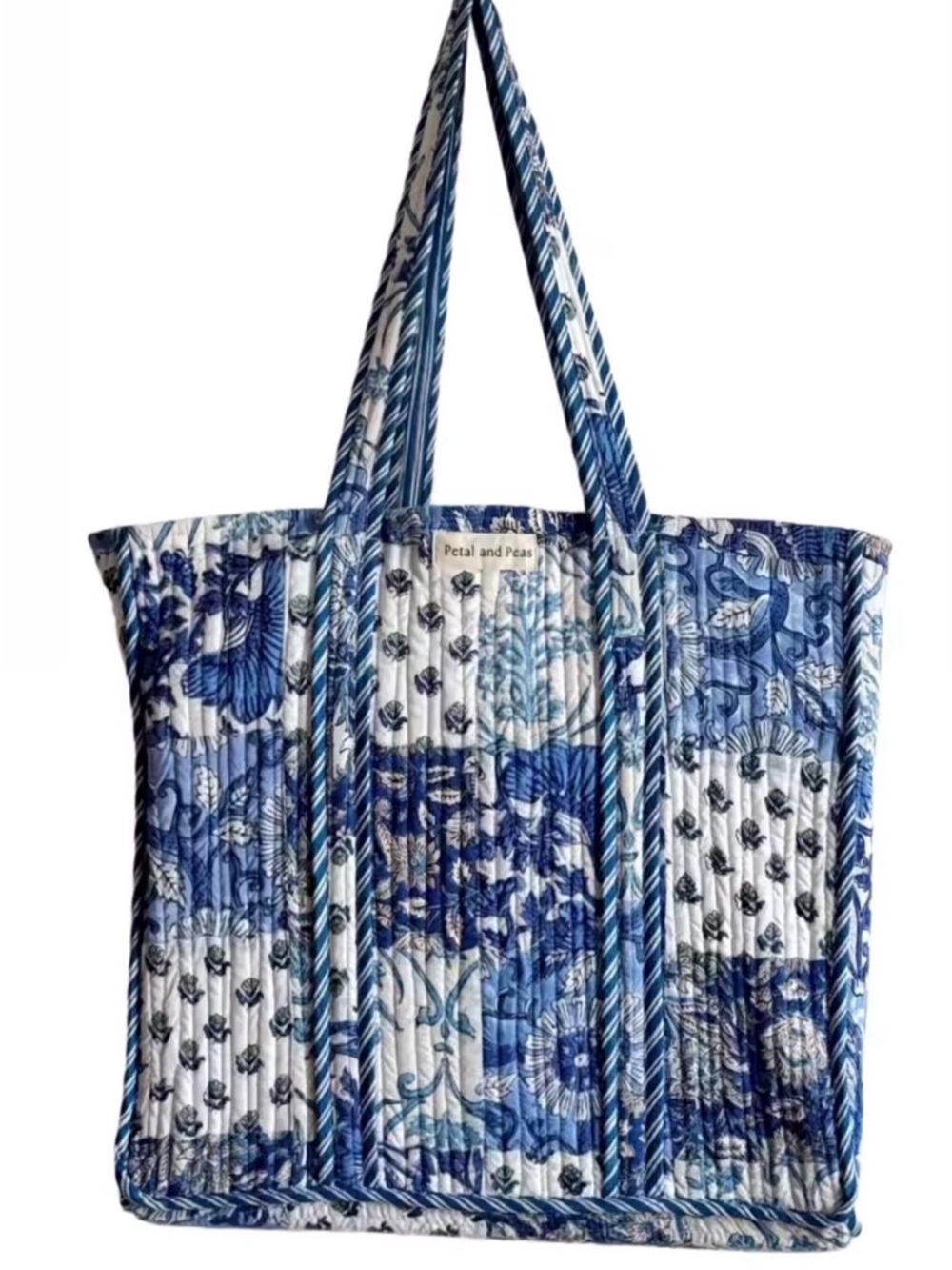 Blue Floral Quilted Tote Bag